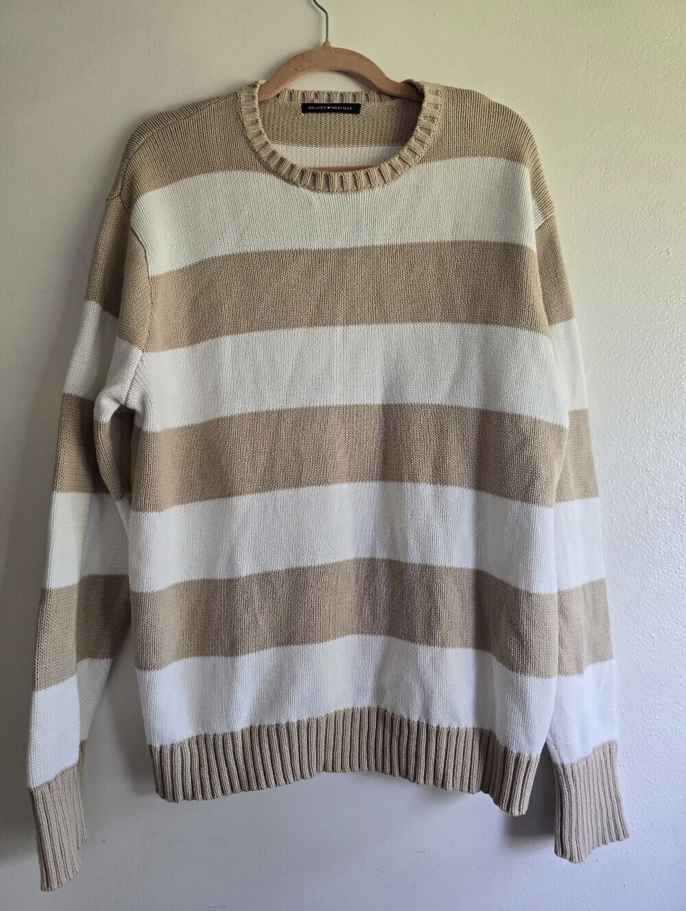 Brandy Melville, White & Tan Striped Brianna Sweater, One Size
